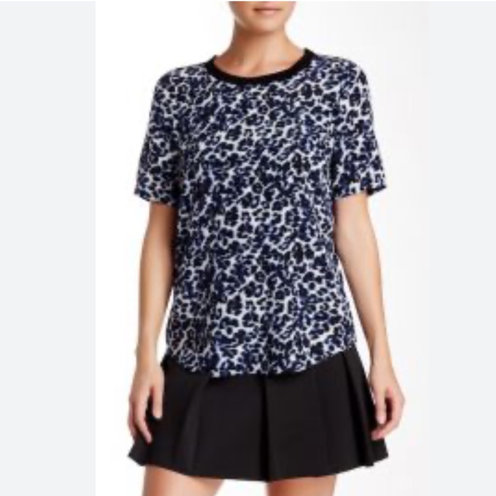 Rebecca Taylor Animal Print Short Sleeve Silk Blouse
